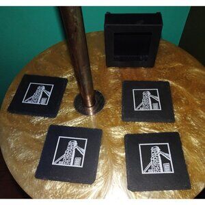 Vintage Black Slate Coasters Cottage Chimney retro rustic barware